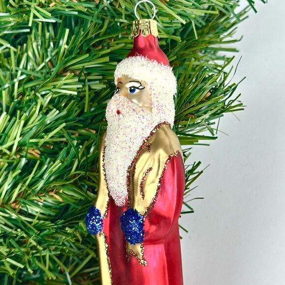 Vintage PIER 1 Blown Mercury Glass Santa Christmas Ornament Red White Gold - Picture 6 of 11